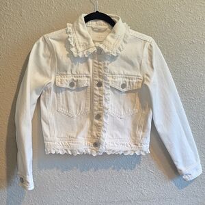 Blank NYC White Cropped Denim Jacket XS Lace Trim Feminine Statement Jacket